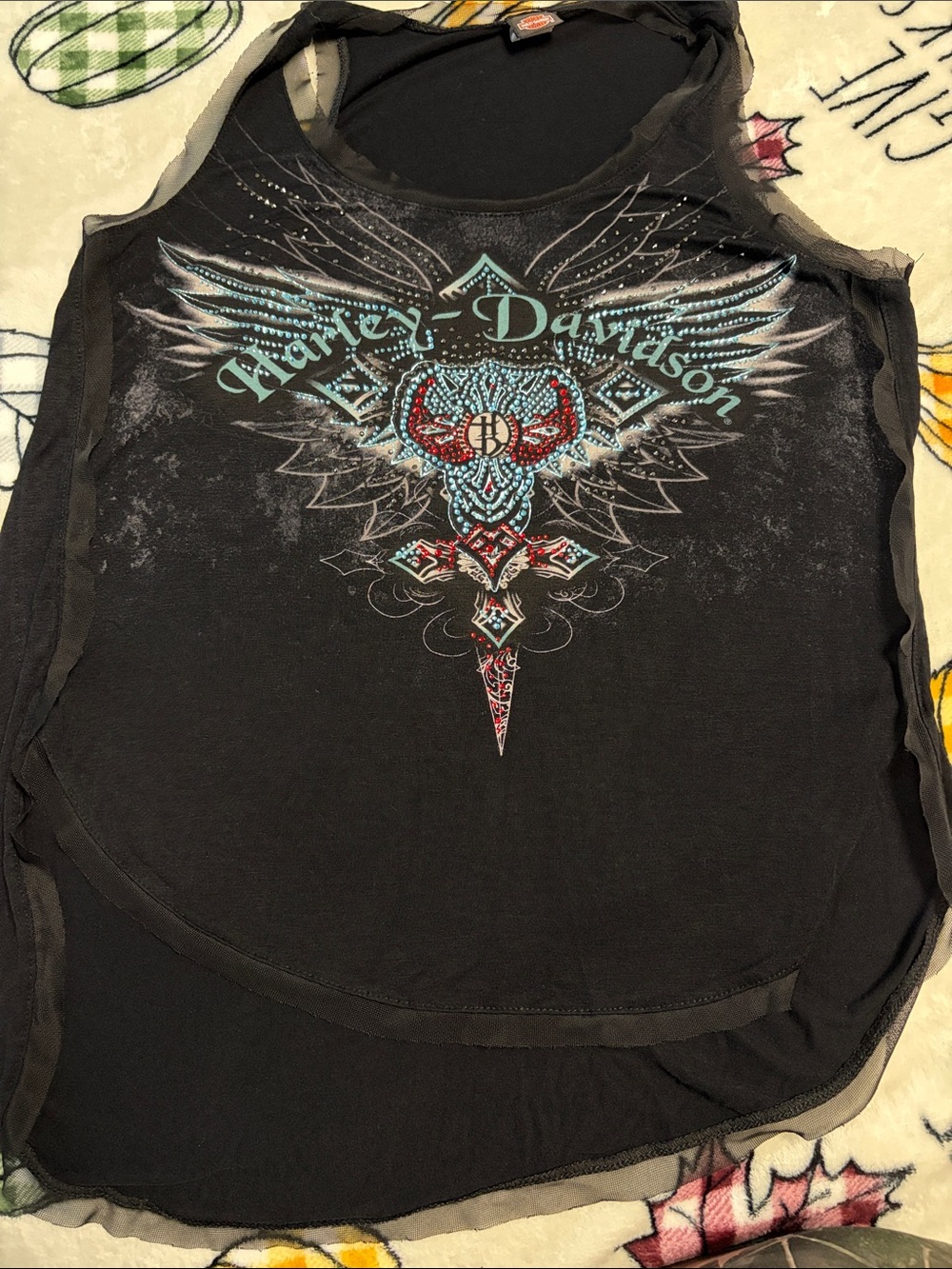 Harley-Davidson Black Tank with Turquoise & Red Winged Graphic